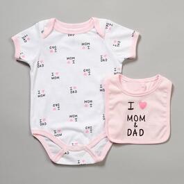 Baby Girl (NB-9M) Mini Hop Love Mom Dad Bodysuit &amp; Bib