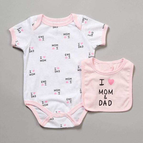 Baby Girl (NB-9M) Mini Hop Love Mom Dad Bodysuit &amp; Bib - image 