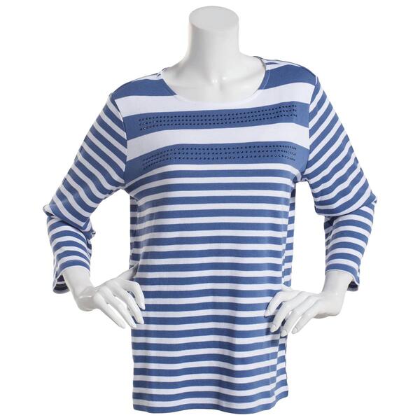 Womens Hasting & Smith 3/4 Sleeve Striped Tee w/Studs - image 