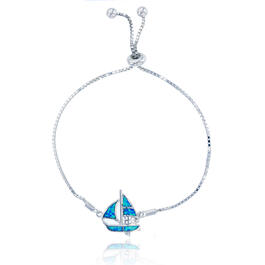 Gemstone Classics&#40;tm&#41; Silver Created Opal Ship Bracelet