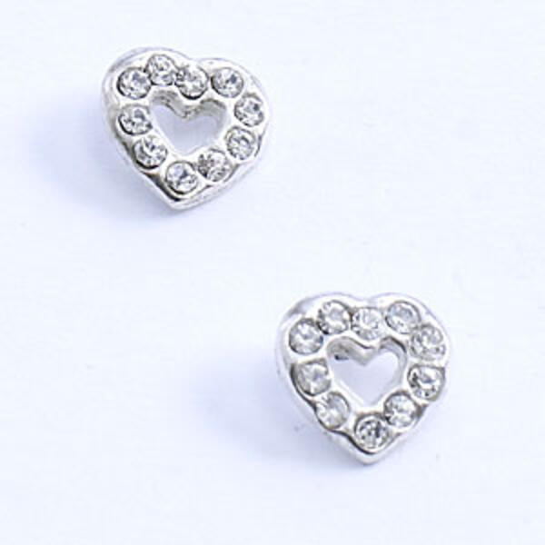 Kids Sterling Silver Clear Crystal Open Heart Earrings - image 