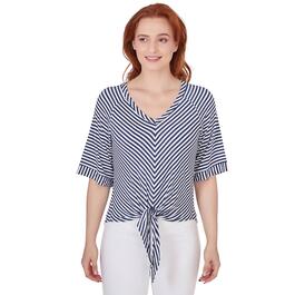 Womens Skye''s The Limit Coastal Blues Striped Tie Front Top