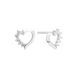 Athra Sterling Silver Open Heart Half CZ Stud Earrings