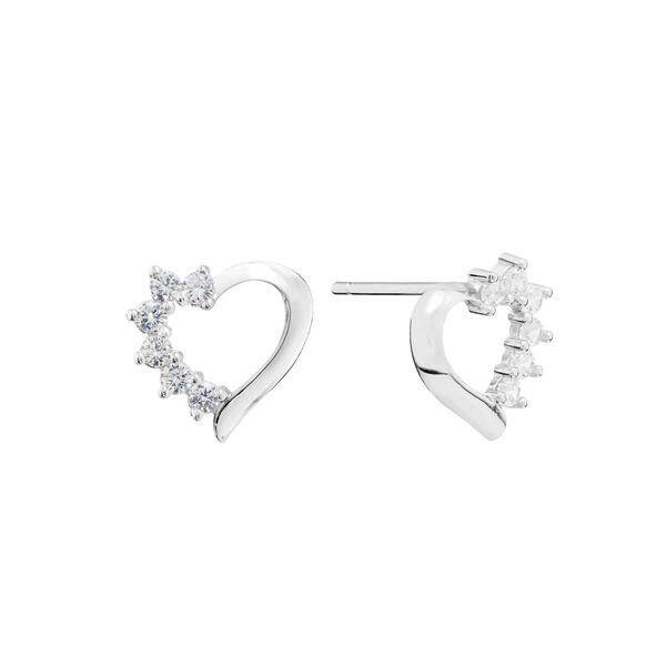 Athra Sterling Silver Open Heart Half CZ Stud Earrings - image 