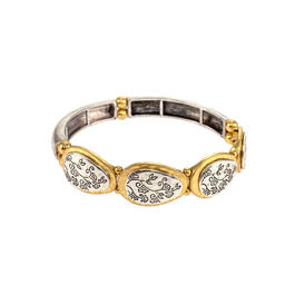 Ruby Rd. Two-Tone Etched Oval Frontal Discs Stretch Bracelet