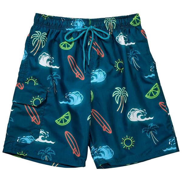 Young Mens Surf Zone Tropical Neon Swim Trunks - image 