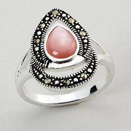Marsala Silver Plate Marcasite Pink Shell Ring