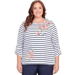 Plus Size Alfred Dunner A Fresh Start Stripe Floral Tee