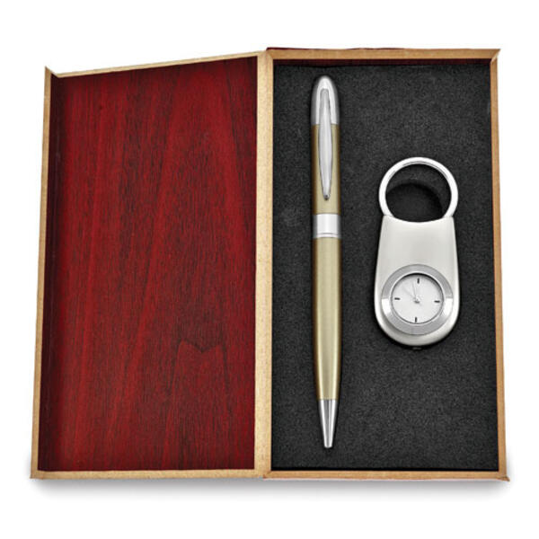 Silver-Tone Watch Key Ring & Pen Gift Set - image 