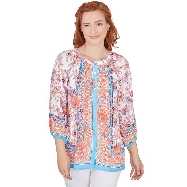Womens Ruby Rd. Patio Party 3/4 Sleeve Woven Floral Top - image 