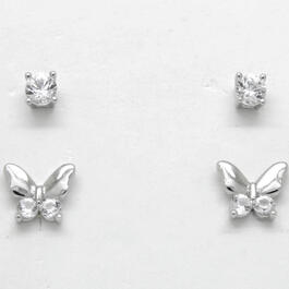 Gianni Argento White Sapphire Butterfly and Stud Earrings