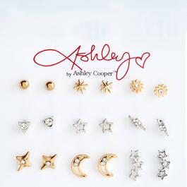 Ashley 9pr. Gold & Silver Plated Celestial Post Earrings Set