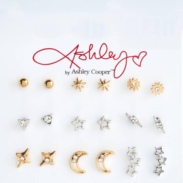 Ashley 9pr. Gold & Silver Plated Celestial Post Earrings Set - image 