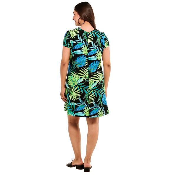 Womens Harlow & Rose Short Sleeve Tropical Leaf Swing Shift Dress - image 