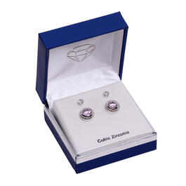 Silver-Tone 2pc. CZ Button & Round Earrings