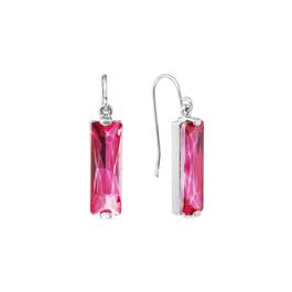 Athra Fine Silver Plated Pink Crystal Rectangle Drop Earrings