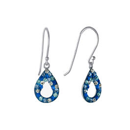 Sterling Silver Blue & White Pave Crystal Open Teardrop Earrings