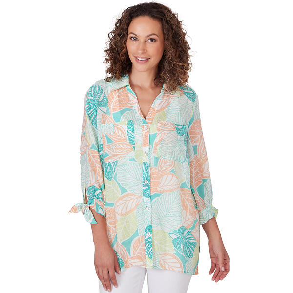 Womens Ruby Rd. Wovens Silky Slub Button Front Top - image 