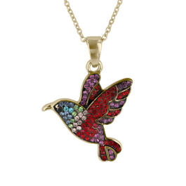Crystal Kingdom Gold-Tone Crystal Hummingbird Necklace