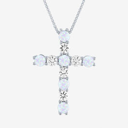 Gemstone Classics&#40;tm&#41; Opal & White Sapphire Cross Pendant