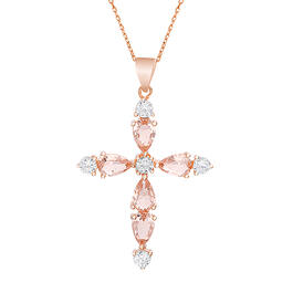 Rose Gold Plated & Cubic Zirconia Cross Necklace