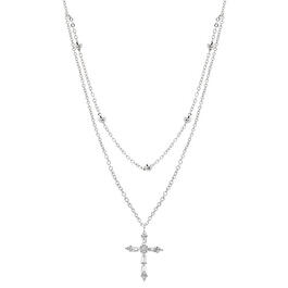 Fine Silver Plated 2 Row Cross Pendant Necklace