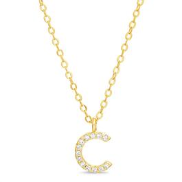 Sterling Silver Gold C Initial Cubic Zirconia Necklace