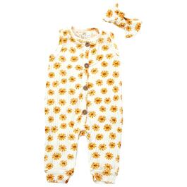 Baby Girl &#40;NB-9M&#41; Willow + Whimsy&#40;R&#41; Floral Coveralls w/ Headband