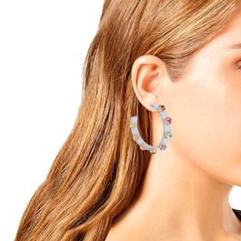 Steve Madden Clear Resin Pastel Multi-Color Stones Hoop Earrings