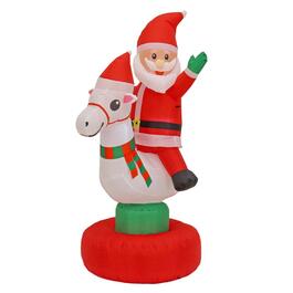 National Tree 6ft. Red Inflatable Santa on Rocking Horse