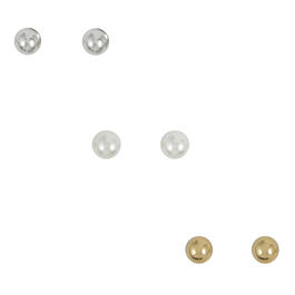 Freedom Trio Pearl/Silver/Gold Ball Stud Earrings
