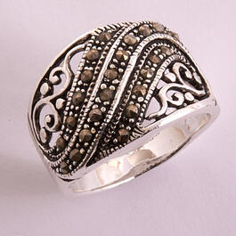 Marsala Fine Silver-Plated Marcasite Cigar Ring