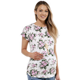 Womens Due Time Floral Roses Criss Cross Maternity Tee