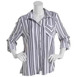 Womens Notations 3/4 Sleeve Button Front Stripe Equipment Top
