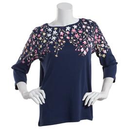 Petite Hasting & Smith 3/4 Sleeve Floral Boat Neck Tee