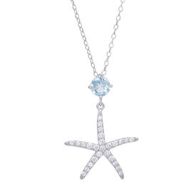 Gianni Argento Starfish/Round Blue Topaz Pendant Necklace