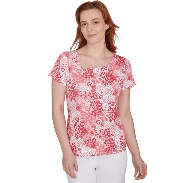 Womens Hearts of Palm A Touch of Tropical Floral Animal Mix Top - image 