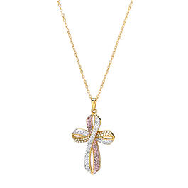 Yellow Plated Sterling Silver Crystal Cross Pendant