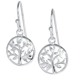 Sterling Silver Tree of Life Circle Drop Earrings