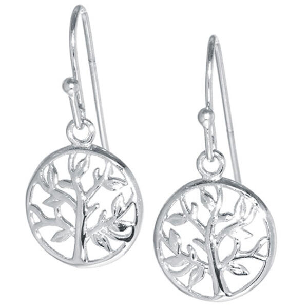 Sterling Silver Tree of Life Circle Drop Earrings - image 