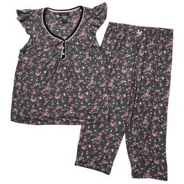 Womens Rene Rofe Flutter Sleeve Floral Pattern Capri Pajama Set