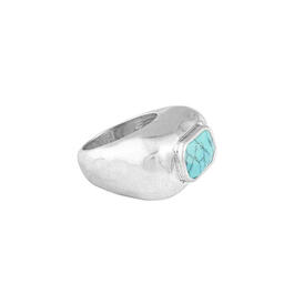 Bella Uno Silver-Tone Turquoise Rectangular Dome Ring