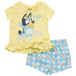 Baby Girl &#40;12-24M&#41; Bluey Floral Top & Shorts Set