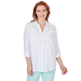 Womens Ruby Rd. Spring Breeze Woven Button Front Diamond Top