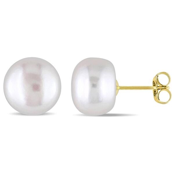 Gemstone Classics&#40;tm&#41; 10ctw. Freshwater Button White Pearl Earrings - image 