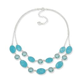 Gloria Vanderbilt 2-Row Turquoise Oval Stone Frontal Necklace