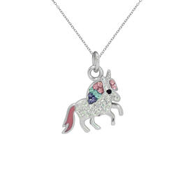 Kids Sterling Silver Multicolor Crystal Unicorn Pendant Necklace