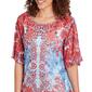 Womens Ruby Rd. Red White & New Floral Knit Mirrored Blouse - image 2