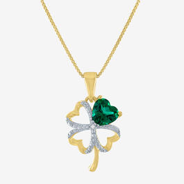 Gemstone Classics&#40;tm&#41; Simulated Emerald & Diamond Clover Pendant