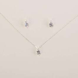 Design Collection CZ Silver-Tone Pendant Necklace & Earrings Set